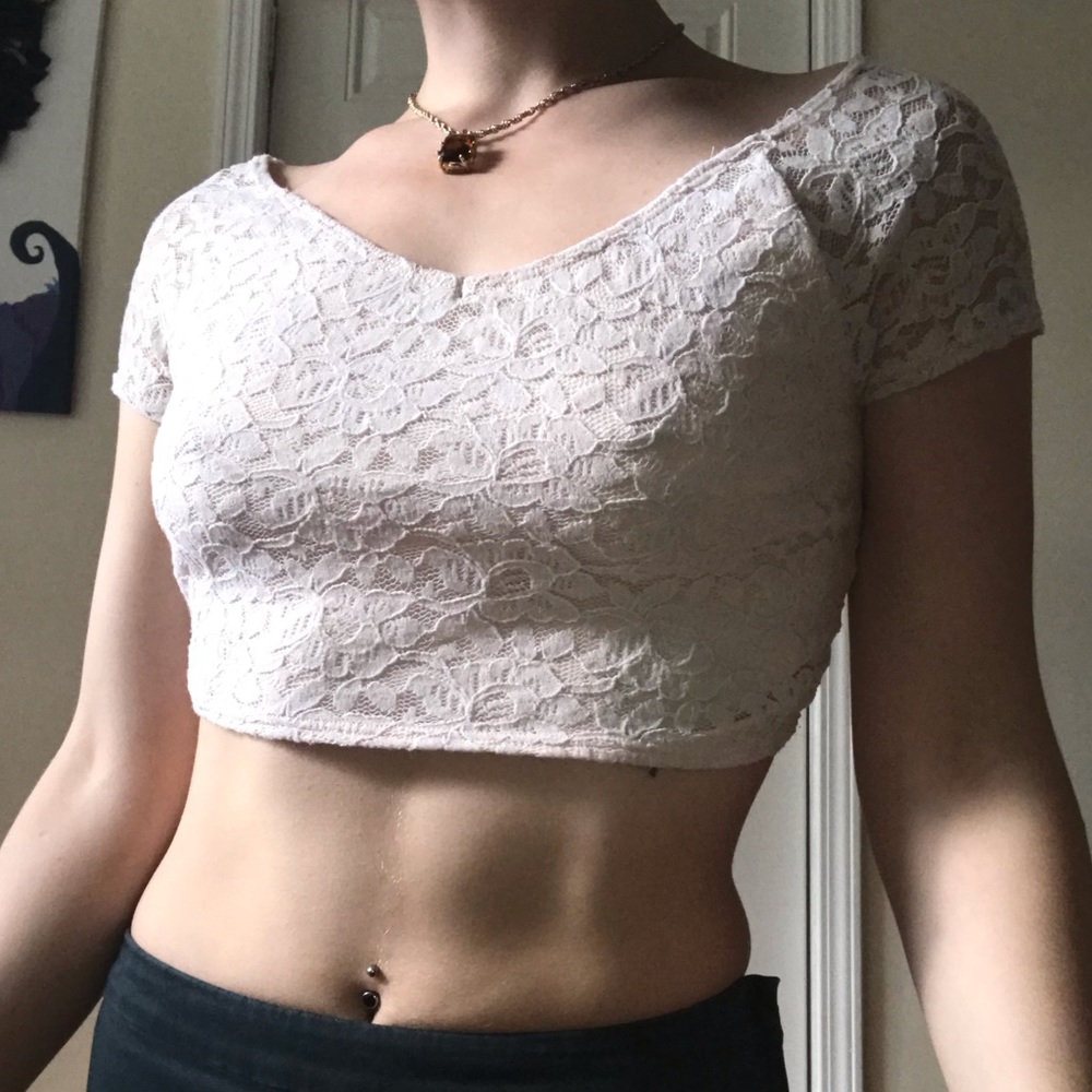 Pink lace crop top